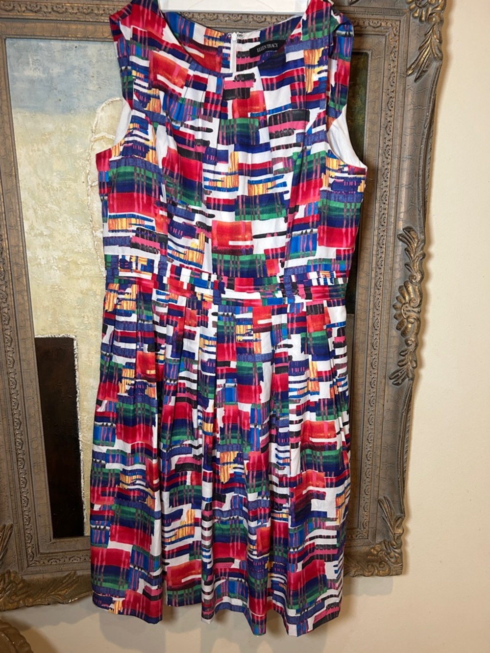 Ellen Tracy- Multicolor Sleeveless Fit & Flare Dress - Red/Blue/Green